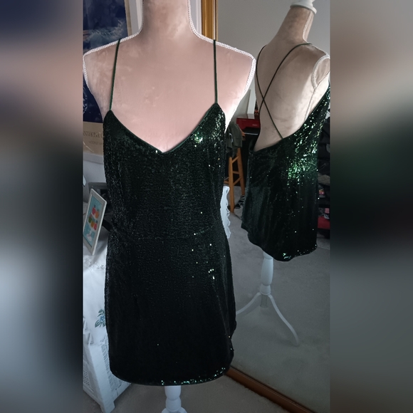 Shein~Green Sequin Criss-cross Strap Backless Formal Mini Dress - Picture 5 of 15